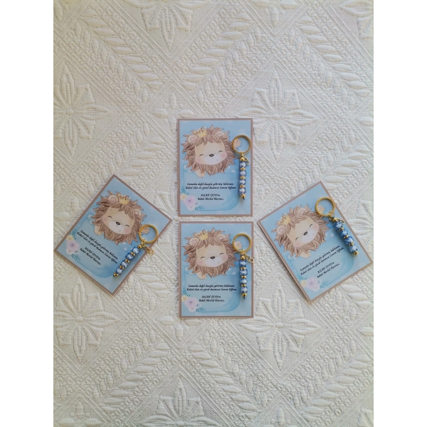 100 Adet Özel Tasarım Aslan ve Mavi Anahtarlık Hastane Yeni Doğan 40 Mevlidi Dağıtmalık Hediyelik