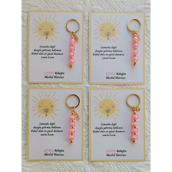 48 Adet Özel Tasarım Güneş ve Pembe Anahtarlık Hastane Yeni Doğan 40 Mevlidi Dağıtmalık Hediyelik