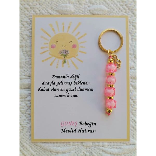 48 Adet Özel Tasarım Güneş ve Pembe Anahtarlık Hastane Yeni Doğan 40 Mevlidi Dağıtmalık Hediyelik