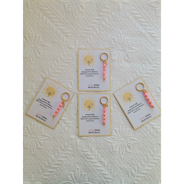 48 Adet Özel Tasarım Güneş ve Pembe Anahtarlık Hastane Yeni Doğan 40 Mevlidi Dağıtmalık Hediyelik