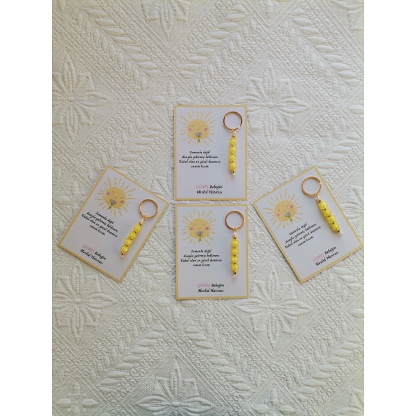 100 Adet Özel Tasarım Güneş ve Sarı Anahtarlık Hastane Yeni Doğan 40 Mevlidi Dağıtmalık Hediyelik