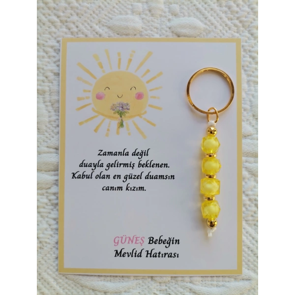 100 Adet Özel Tasarım Güneş ve Sarı Anahtarlık Hastane Yeni Doğan 40 Mevlidi Dağıtmalık Hediyelik