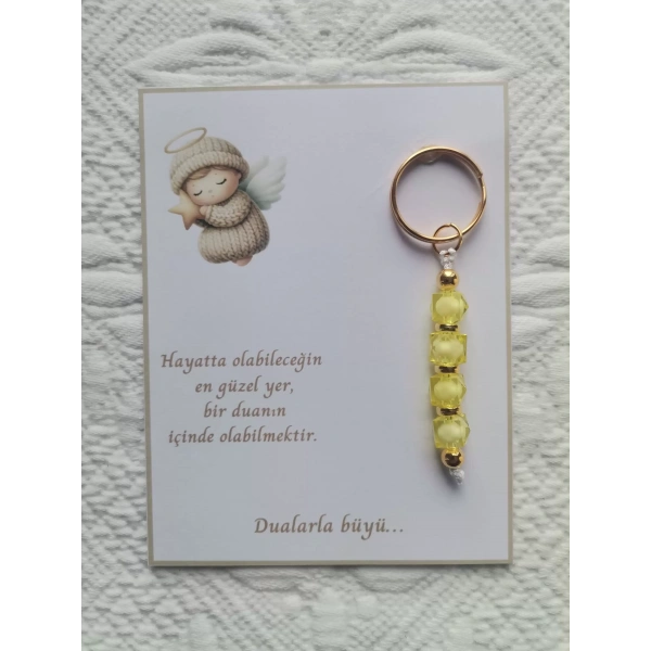 72 Adet Sarı Anahtarlık Dualarla Büyü Yazılı Hastane,Yeni Doğan, 40 Mevlidi, Dağıtmalık Hediyelik