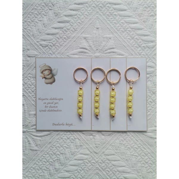 72 Adet Sarı Anahtarlık Dualarla Büyü Yazılı Hastane,Yeni Doğan, 40 Mevlidi, Dağıtmalık Hediyelik