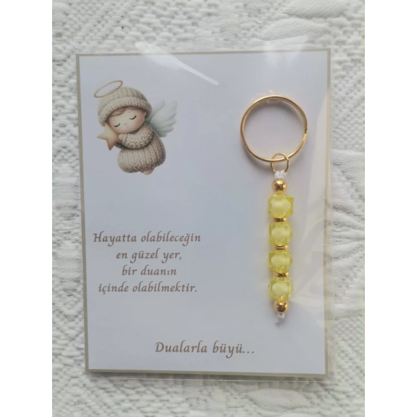 72 Adet Sarı Anahtarlık Dualarla Büyü Yazılı Hastane,Yeni Doğan, 40 Mevlidi, Dağıtmalık Hediyelik
