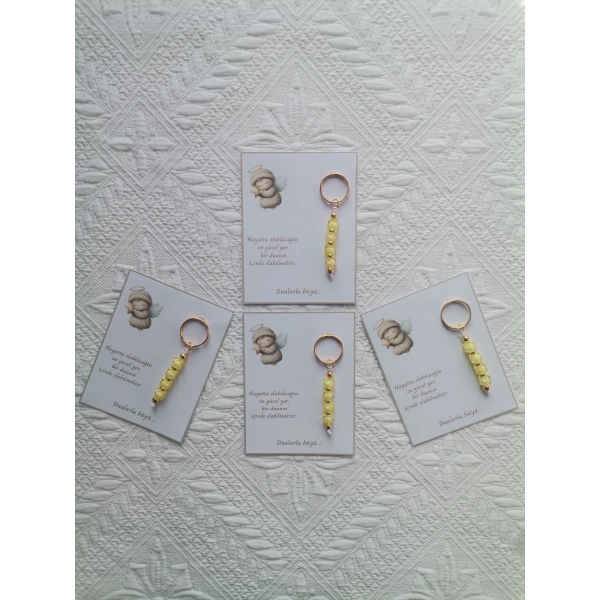 72 Adet Sarı Anahtarlık Dualarla Büyü Yazılı Hastane,Yeni Doğan, 40 Mevlidi, Dağıtmalık Hediyelik