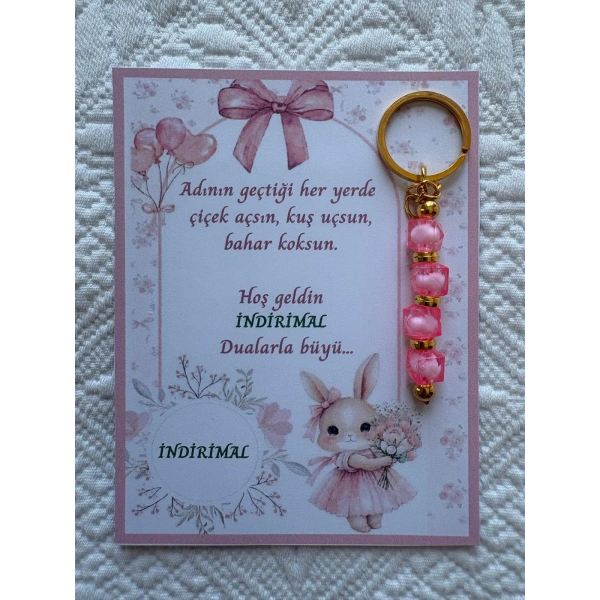 24 Adet Tavşan Temalı İsme Özel Tasarım Pembe Anahtarlık Hastane Yeni Doğan 40 Mevlidi Hediyelik