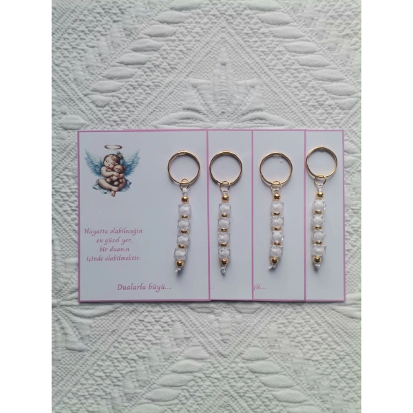 72 Adet Yeni Doğan Hastane ve 40 Mevlidi Bebek Mevlidi Dağıtmalık Beyaz Anahtarlık Hediyelik