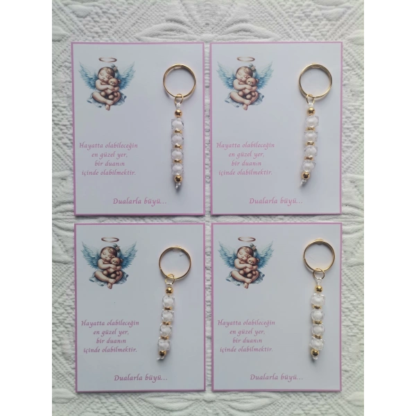 72 Adet Yeni Doğan Hastane ve 40 Mevlidi Bebek Mevlidi Dağıtmalık Beyaz Anahtarlık Hediyelik