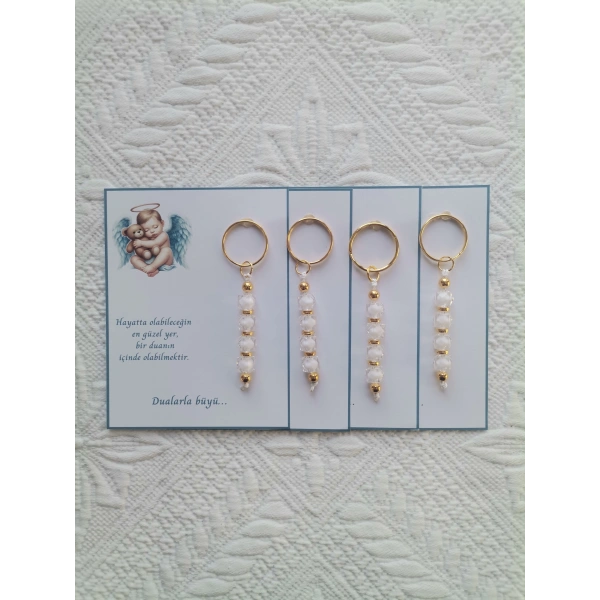 72 Adet Yeni Doğan Hastane ve 40 Mevlidi Bebek Mevlidi Dağıtmalık Beyaz Anahtarlık Hediyelik