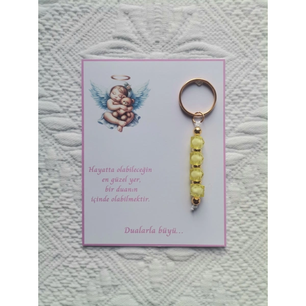 24 Adet Yeni Doğan Hastane ve 40 Mevlidi Bebek Mevlidi Dağıtmalık Sarı Anahtarlık Hediyelik