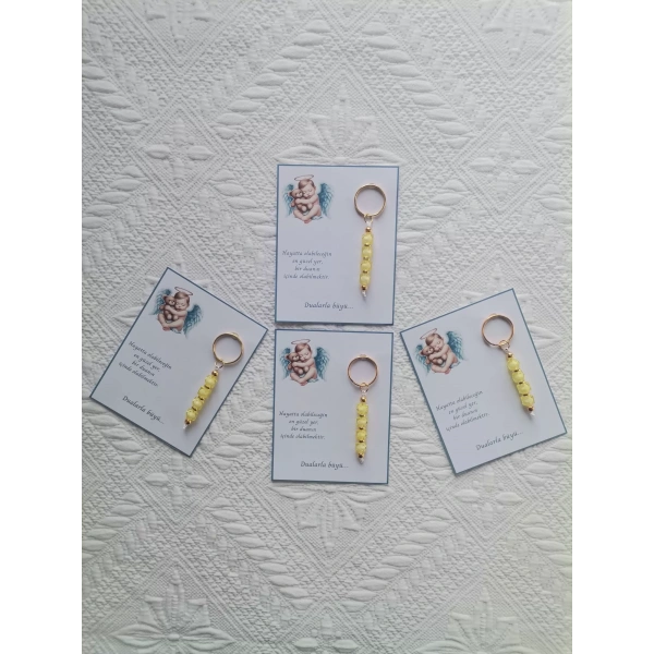 72 Adet Yeni Doğan Hastane ve 40 Mevlidi Bebek Mevlidi Dağıtmalık Sarı Anahtarlık Hediyelik