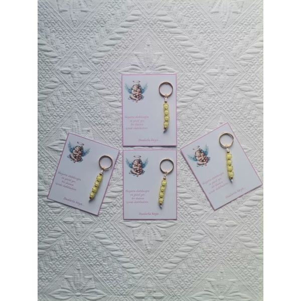 24 Adet Yeni Doğan Hastane ve 40 Mevlidi Bebek Mevlidi Dağıtmalık Sarı Anahtarlık Hediyelik