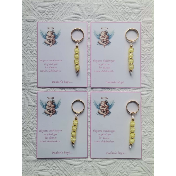 24 Adet Yeni Doğan Hastane ve 40 Mevlidi Bebek Mevlidi Dağıtmalık Sarı Anahtarlık Hediyelik