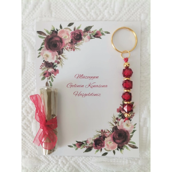 50 Adet Kişiye Özel Tasarım Dağıtmalık Hediyelik Kına ve Anahtarlık Seti
