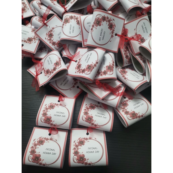 25 Adet Kişiye Özel Tasarım Hazır Paketlenmiş Dağıtmalık Hediyelik Kına