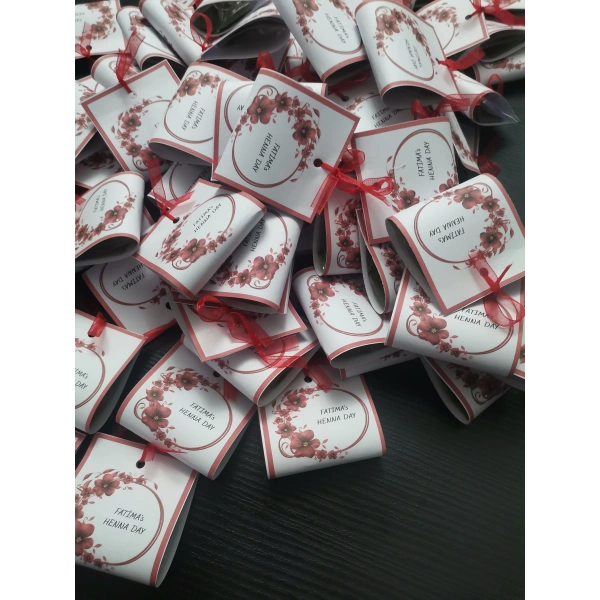 25 Adet Kişiye Özel Tasarım Hazır Paketlenmiş Dağıtmalık Hediyelik Kına
