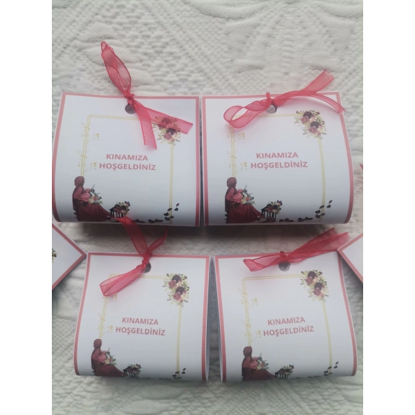 25 Adet Özel Tasarım Hazır Paketlenmiş Kınamıza Hoşgeldiniz Yazılı Hediyelik Dağıtmalık Kına