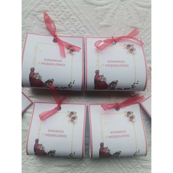 25 Adet Özel Tasarım Hazır Paketlenmiş Kınamıza Hoşgeldiniz Yazılı Hediyelik Dağıtmalık Kına