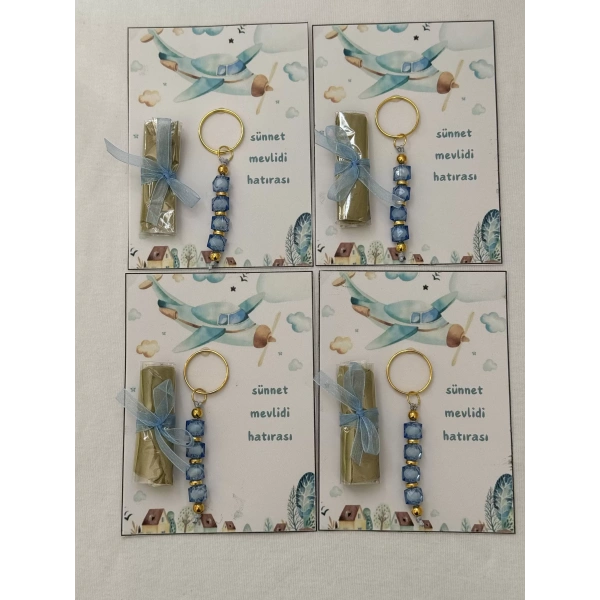 25 Adet Uçak Görsel Hazır Paketlenmiş Hediyelik Dağıtmalık Sünnet Kınası ve Anahtarlık