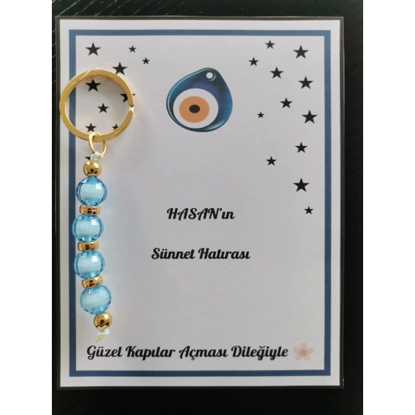 75 Adet Yıldız ve Nazar Boncuğu Görsel Hazır Paketlenmiş Hediyelik Dağıtmalık Mavi Renk Anahtarlık