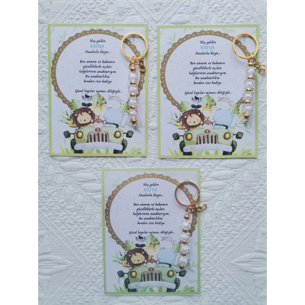 52 Adet İsme Özel Tasarım Beyaz Anahtarlık Hastane Yeni Doğan 40 Mevlidi Dağıtmalık Hediyelik