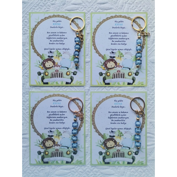 32 Adet İsme Özel Tasarım Mavi Anahtarlık Hastane Yeni Doğan 40 Mevlidi Dağıtmalık Hediyelik