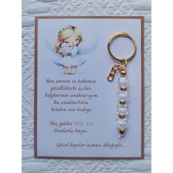 32 Adet İsme Özel Tasarım Beyaz Anahtarlık Hastane Yeni Doğan 40 Mevlidi Dağıtmalık Hediyelik