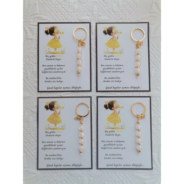 100 Adet İsme Özel Tasarım Beyaz Anahtarlık Hastane Yeni Doğan 40 Mevlidi Dağıtmalık Hediyelik