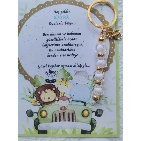 52 Adet İsme Özel Tasarım Beyaz Anahtarlık Hastane Yeni Doğan 40 Mevlidi Dağıtmalık Hediyelik