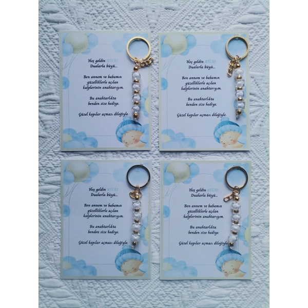 72 Adet İsme Özel Tasarım Beyaz Anahtarlık Hastane Yeni Doğan 40 Mevlidi Dağıtmalık Hediyelik