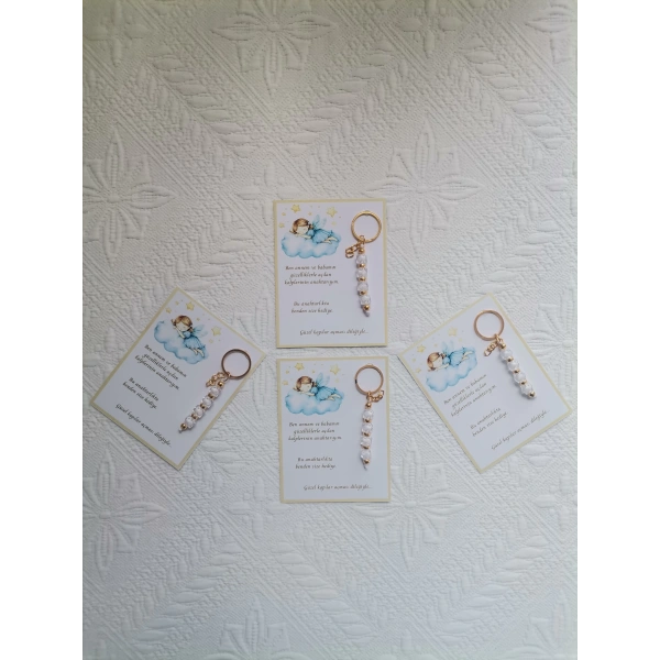 72 Adet İsme Özel Tasarım Beyaz Anahtarlık Hastane Yeni Doğan 40 Mevlidi Dağıtmalık Hediyelik