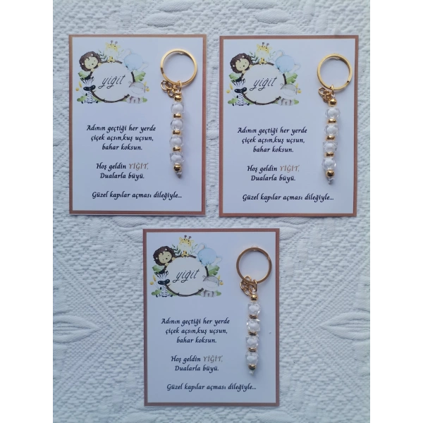 72 Adet İsme Özel Tasarım Beyaz Anahtarlık Hastane Yeni Doğan 40 Mevlidi Dağıtmalık Hediyelik