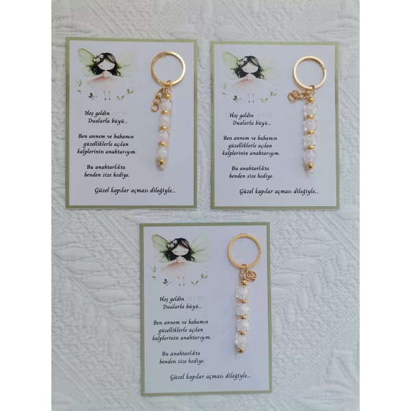 32 Adet İsme Özel Tasarım Beyaz Anahtarlık Hastane Yeni Doğan 40 Mevlidi Dağıtmalık Hediyelik