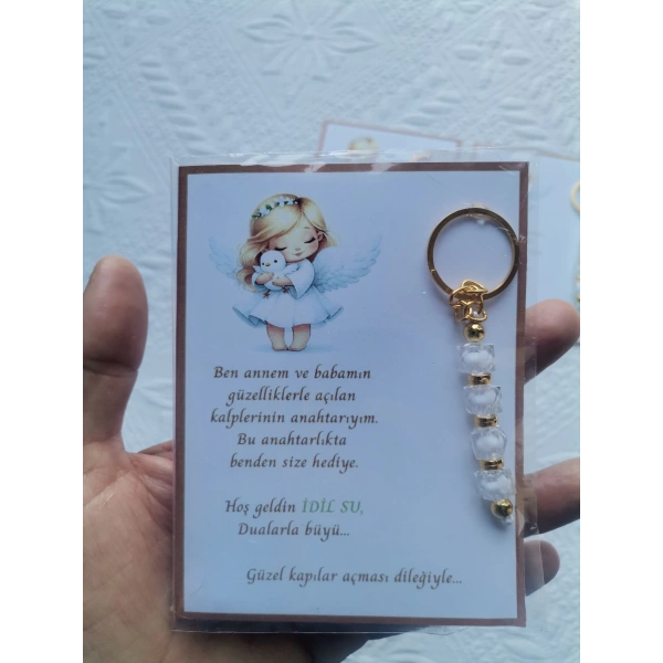 32 Adet İsme Özel Tasarım Beyaz Anahtarlık Hastane Yeni Doğan 40 Mevlidi Dağıtmalık Hediyelik