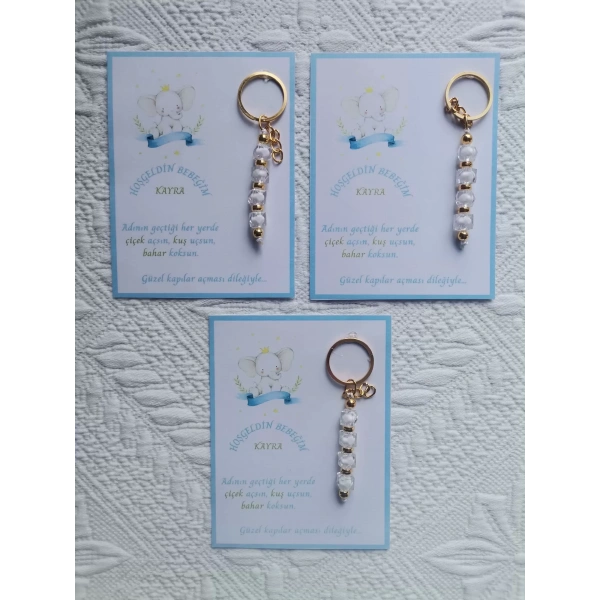 32 Adet İsme Özel Tasarım Beyaz Anahtarlık Hastane Yeni Doğan 40 Mevlidi Dağıtmalık Hediyelik