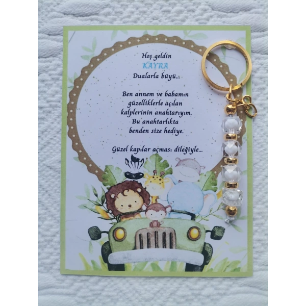 52 Adet İsme Özel Tasarım Beyaz Anahtarlık Hastane Yeni Doğan 40 Mevlidi Dağıtmalık Hediyelik