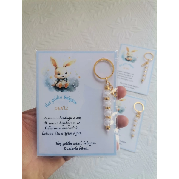 32 Adet İsme Özel Tasarım Beyaz Anahtarlık Hastane Yeni Doğan 40 Mevlidi Dağıtmalık Hediyelik