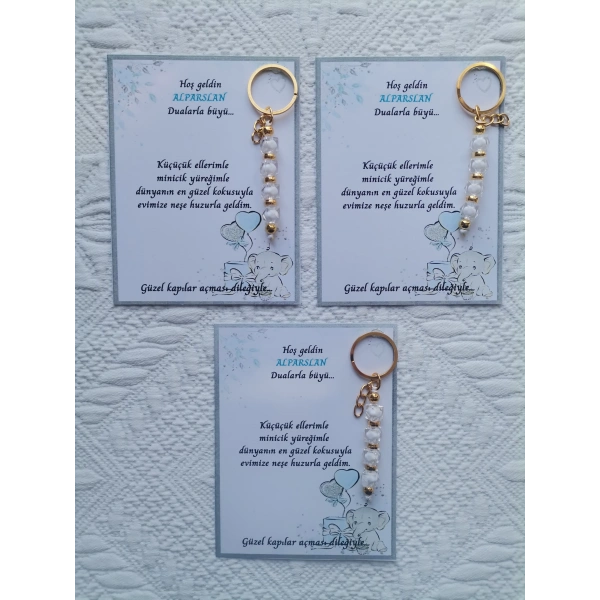 52 Adet İsme Özel Tasarım Beyaz Anahtarlık Hastane Yeni Doğan 40 Mevlidi Dağıtmalık Hediyelik