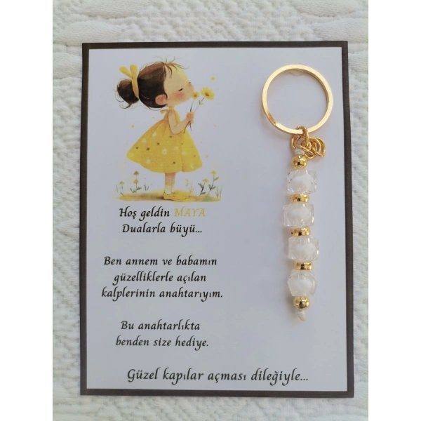 100 Adet İsme Özel Tasarım Beyaz Anahtarlık Hastane Yeni Doğan 40 Mevlidi Dağıtmalık Hediyelik