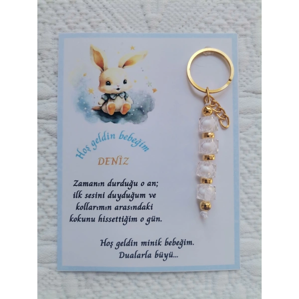 32 Adet İsme Özel Tasarım Beyaz Anahtarlık Hastane Yeni Doğan 40 Mevlidi Dağıtmalık Hediyelik