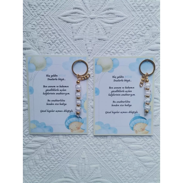 72 Adet İsme Özel Tasarım Beyaz Anahtarlık Hastane Yeni Doğan 40 Mevlidi Dağıtmalık Hediyelik