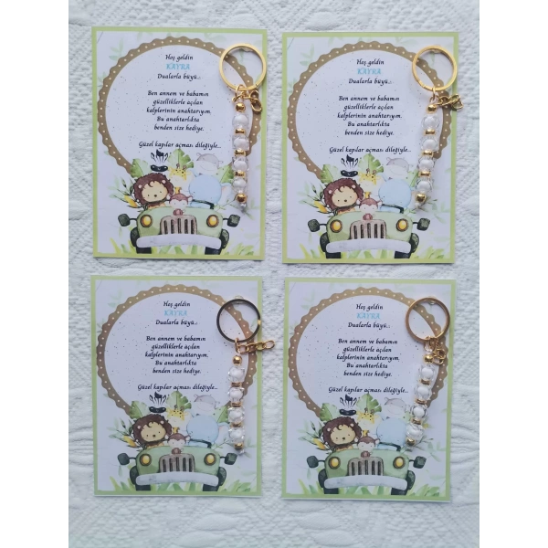 52 Adet İsme Özel Tasarım Beyaz Anahtarlık Hastane Yeni Doğan 40 Mevlidi Dağıtmalık Hediyelik