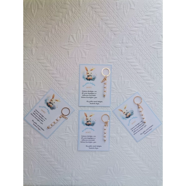 32 Adet İsme Özel Tasarım Beyaz Anahtarlık Hastane Yeni Doğan 40 Mevlidi Dağıtmalık Hediyelik