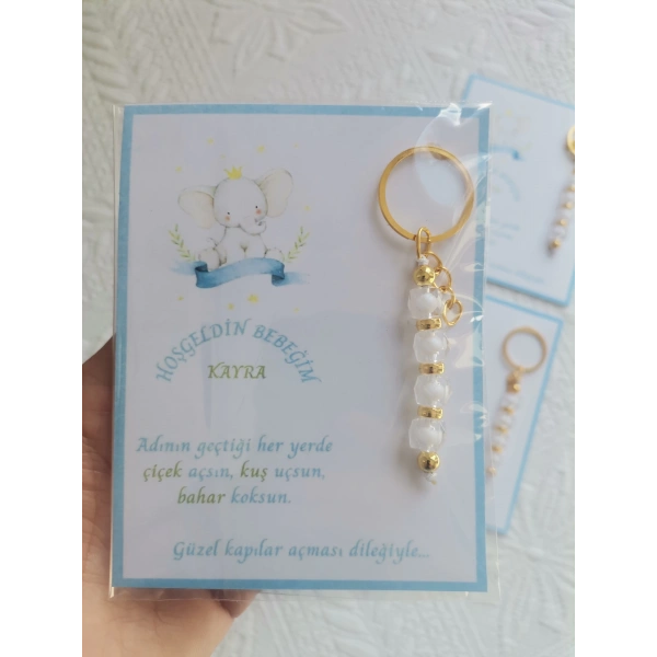 32 Adet İsme Özel Tasarım Beyaz Anahtarlık Hastane Yeni Doğan 40 Mevlidi Dağıtmalık Hediyelik