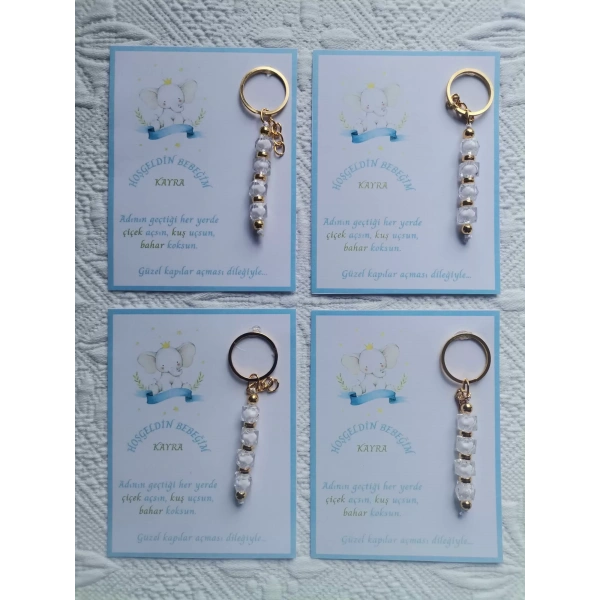 32 Adet İsme Özel Tasarım Beyaz Anahtarlık Hastane Yeni Doğan 40 Mevlidi Dağıtmalık Hediyelik