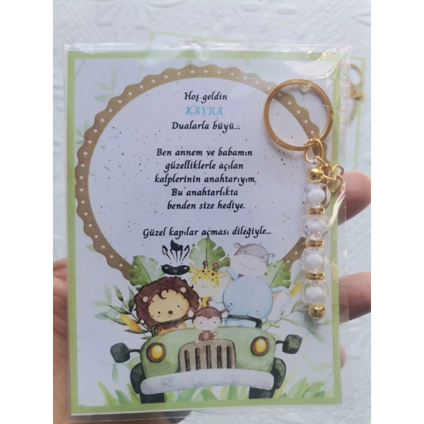 52 Adet İsme Özel Tasarım Beyaz Anahtarlık Hastane Yeni Doğan 40 Mevlidi Dağıtmalık Hediyelik