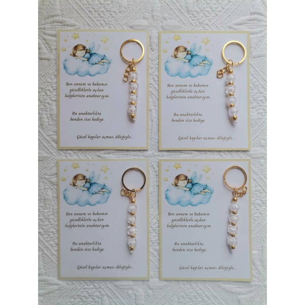 72 Adet İsme Özel Tasarım Beyaz Anahtarlık Hastane Yeni Doğan 40 Mevlidi Dağıtmalık Hediyelik