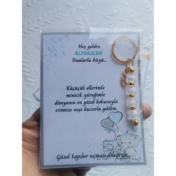 52 Adet İsme Özel Tasarım Beyaz Anahtarlık Hastane Yeni Doğan 40 Mevlidi Dağıtmalık Hediyelik