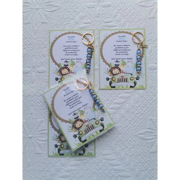 32 Adet İsme Özel Tasarım Mavi Anahtarlık Hastane Yeni Doğan 40 Mevlidi Dağıtmalık Hediyelik